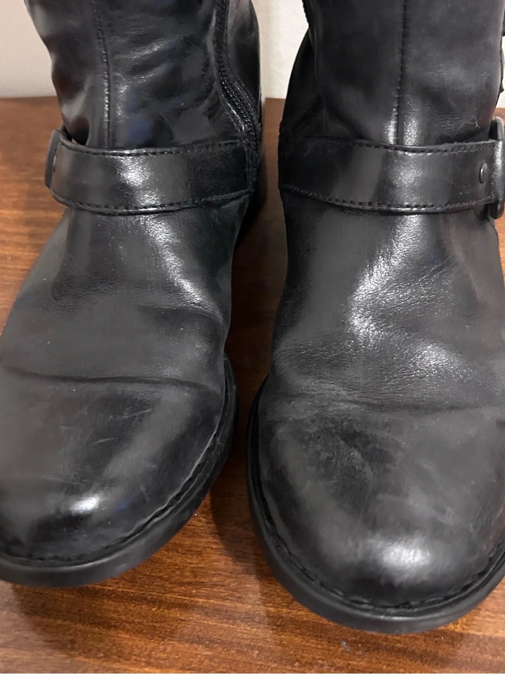 Born Black Leather Tall Buckle Harness Lace Up Riding Womens Boots Size 7.5
